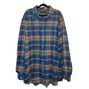 Ralph Lauren  Performance Flannel plaid Polo Long Sleeve Button Down Shirt 3XLT